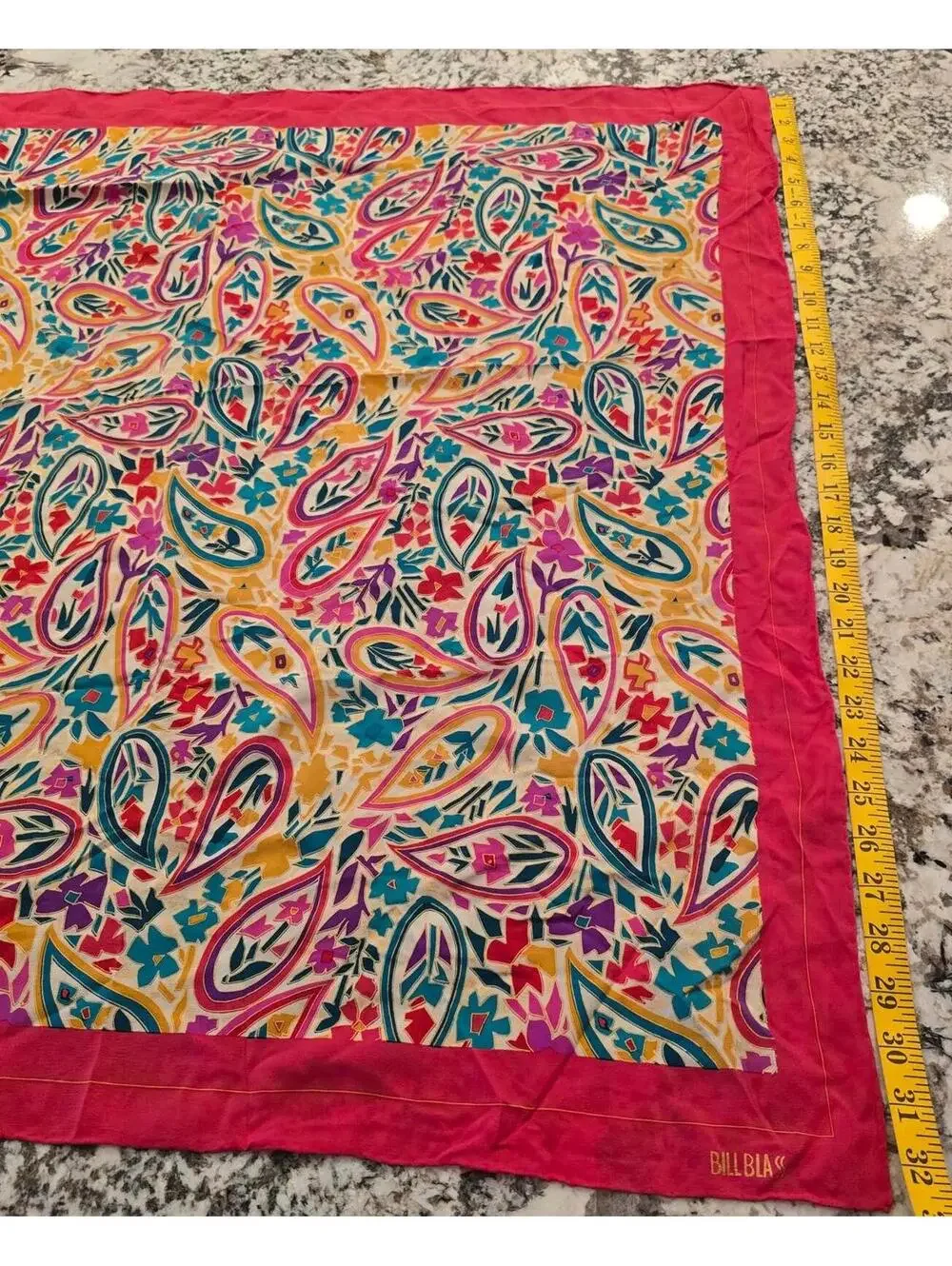 Vintage Bill Blass Colorful Kalamkari Print Paisley Floral Silk Scarf